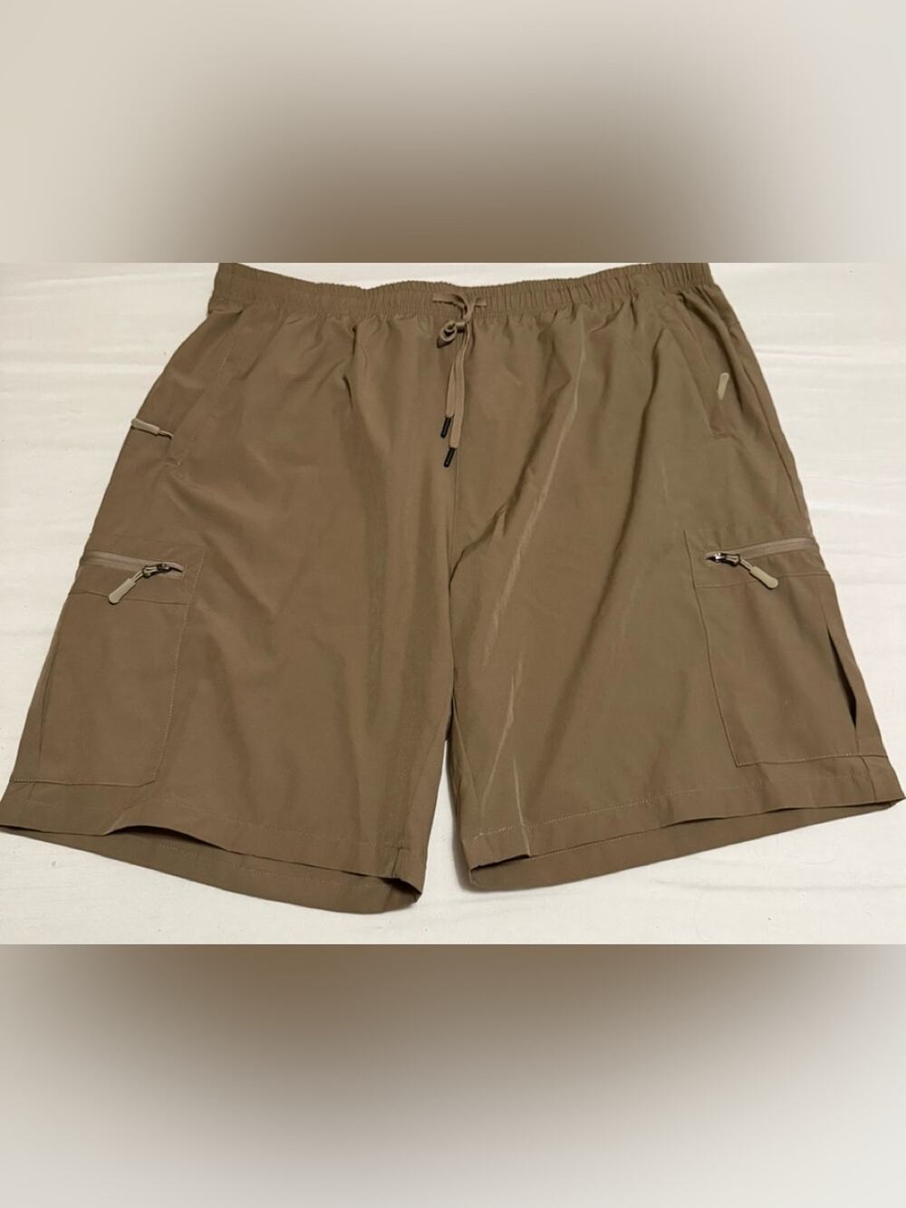 Men's Tan Hybrid Cargo Shorts with Drawstring Waist